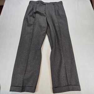 Jos A Bank Dress Pants Mens 37x30 Gray 100% Pure Wool‎ Pleated Cuffed Trousers